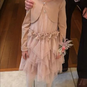 Isobella & Chloe Girls Layered Tulle Dress with Matching Jacket - Blush - Size 7
